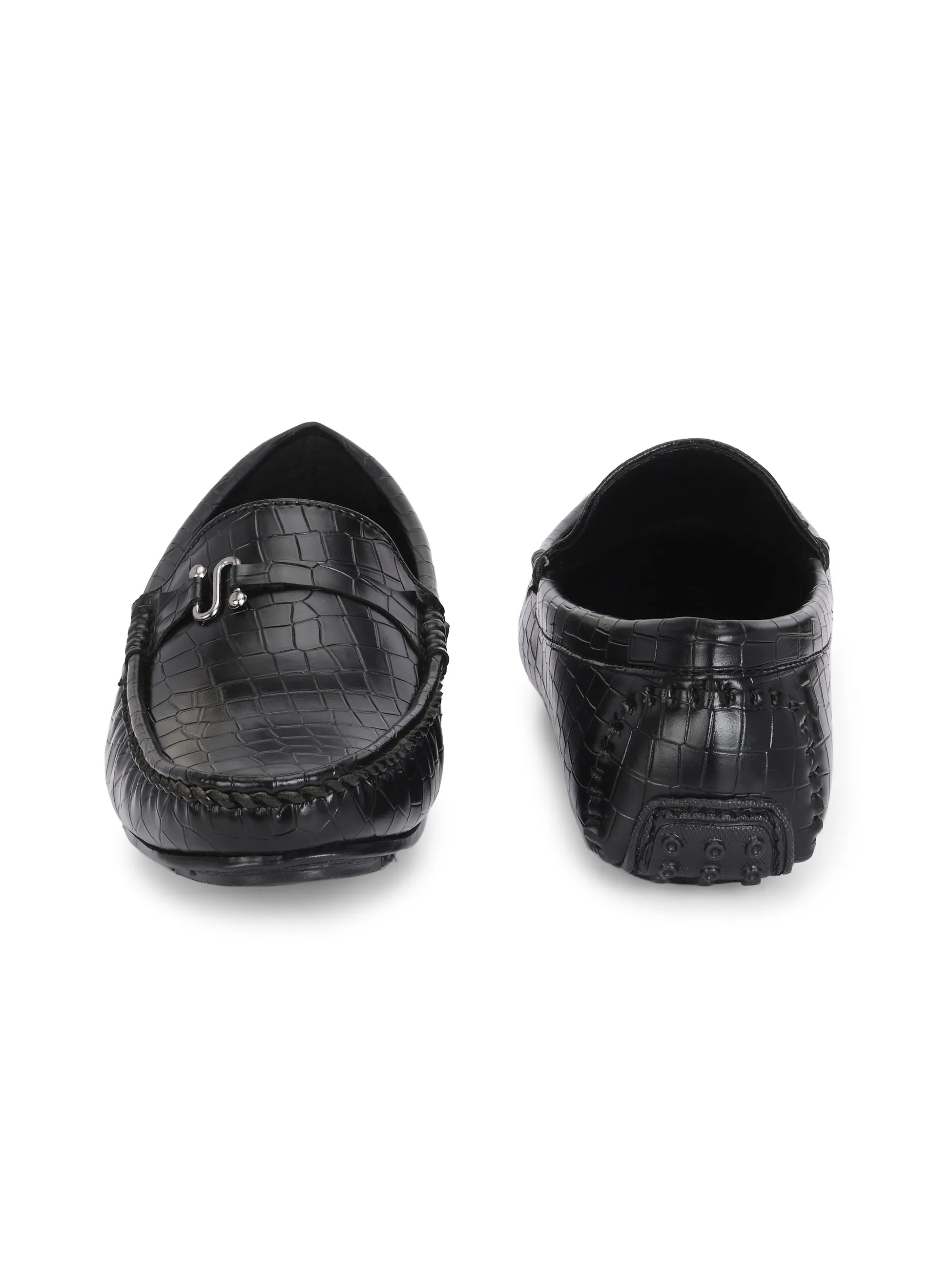 CARLO ROMANO BY WASAN BLACK COLOR VEGAN LEATHER CROCO PATENT MOCCASIN FOR MEN