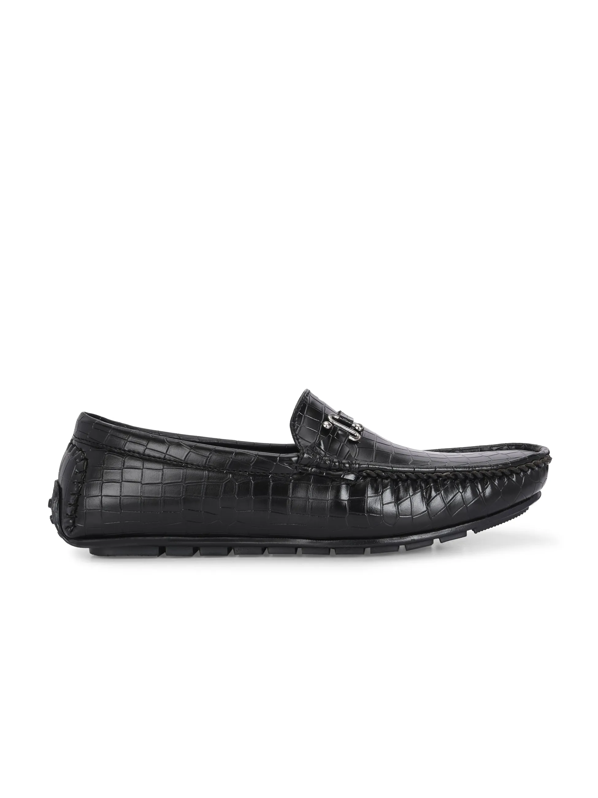 CARLO ROMANO BY WASAN BLACK COLOR VEGAN LEATHER CROCO PATENT MOCCASIN FOR MEN