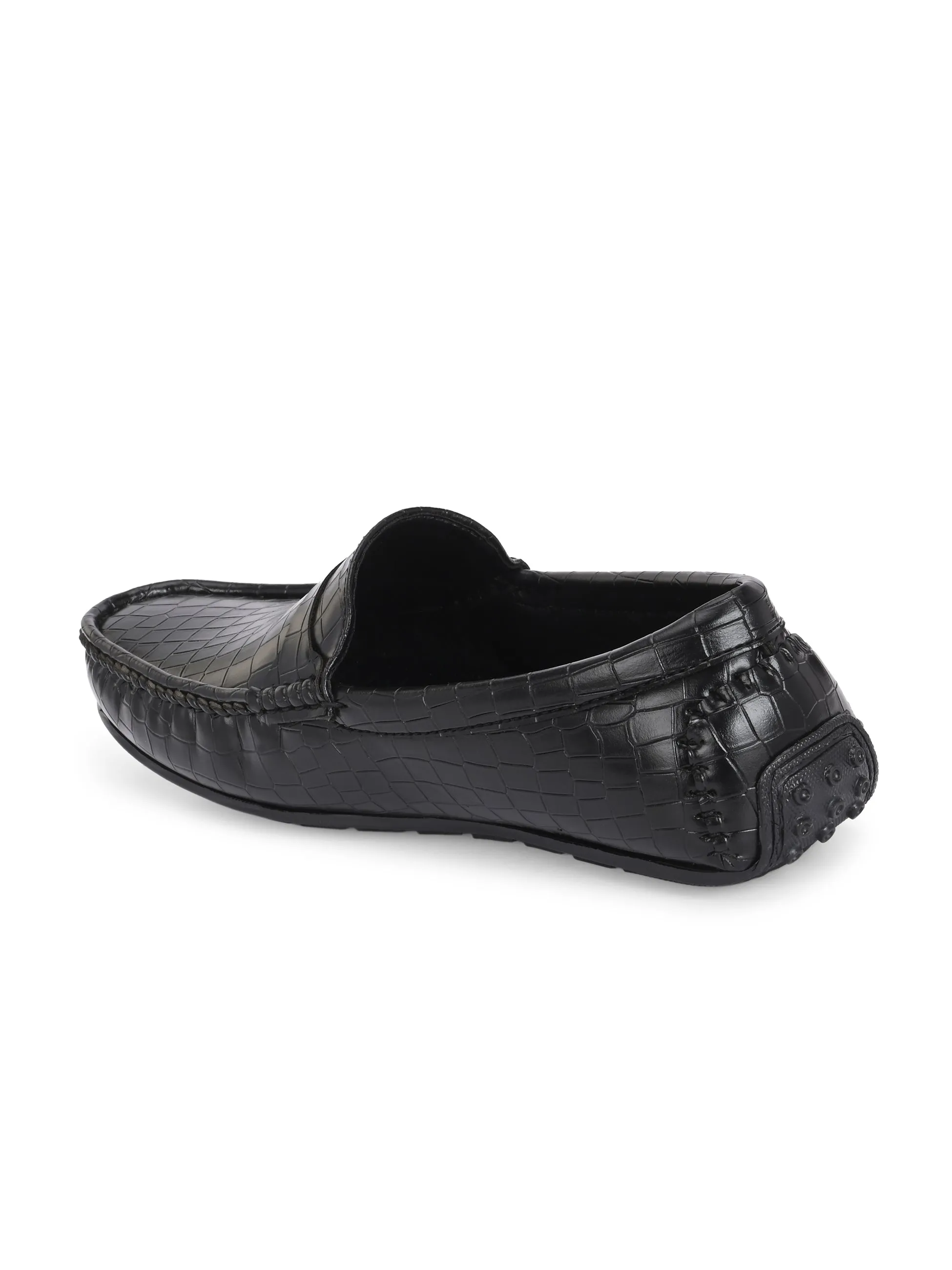 CARLO ROMANO BY WASAN BLACK COLOR VEGAN LEATHER CROCO PATENT MOCCASIN FOR MEN