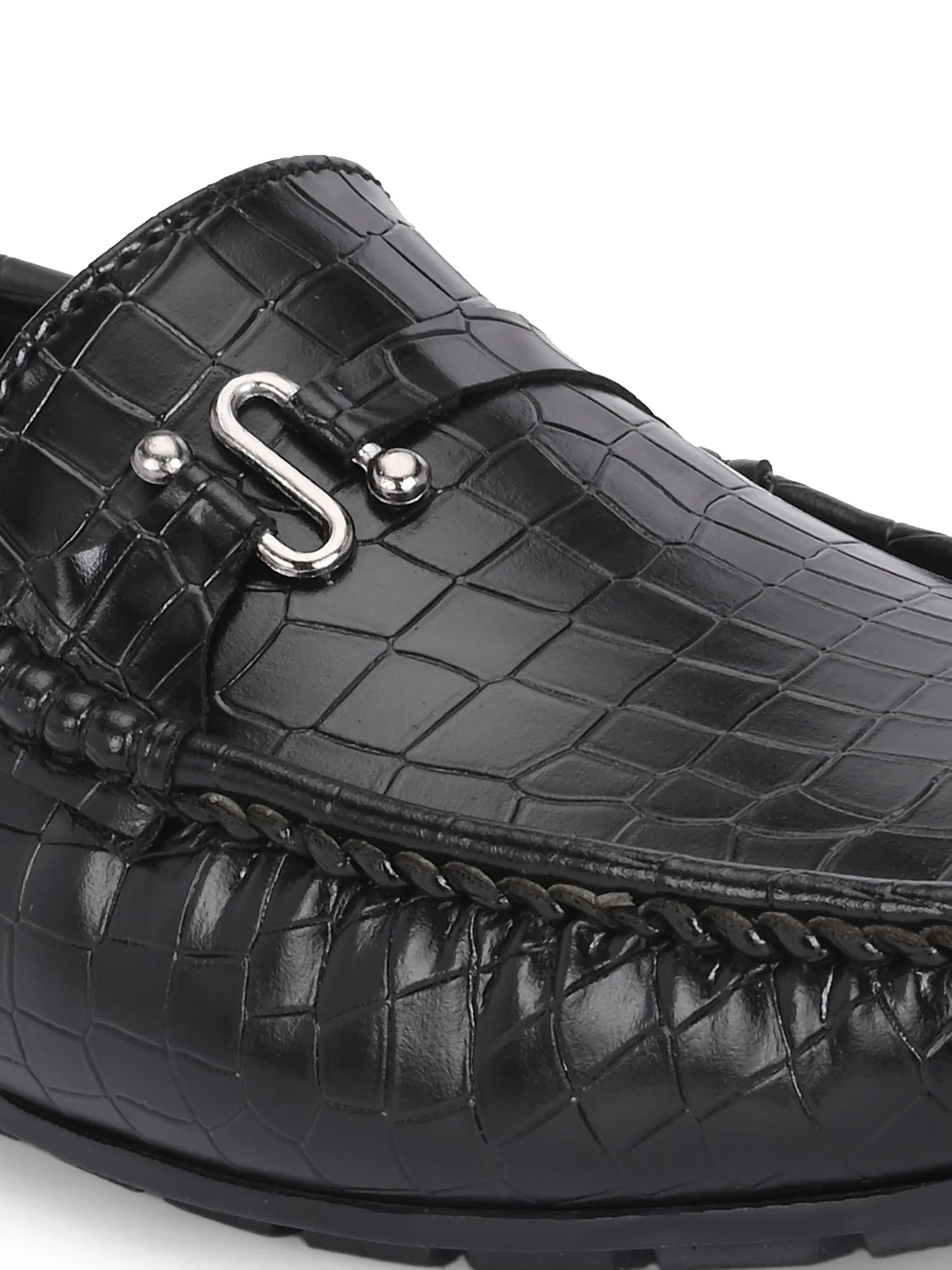 CARLO ROMANO BY WASAN BLACK COLOR VEGAN LEATHER CROCO PATENT MOCCASIN FOR MEN