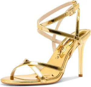 Castamere Cross-Strap Strappy Heels for Women High Stiletto Heeled Sandals Round Open Toe Ankle Strap Sandals Comfort Dress Party Shoes 3.9 Inches Heels
