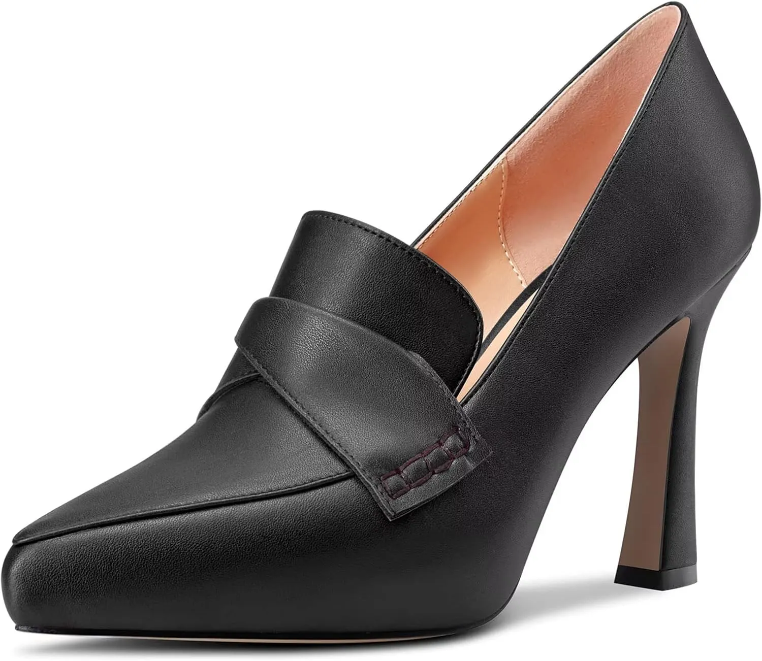 Castamere Women High Stiletto Platform Heel Pointed Toe Loafers Slip-on Pumps Work Business Office Dress 3.9 Inches Heels