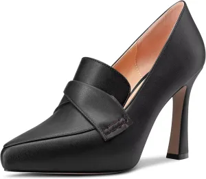 Castamere Women High Stiletto Platform Heel Pointed Toe Loafers Slip-on Pumps Work Business Office Dress 3.9 Inches Heels