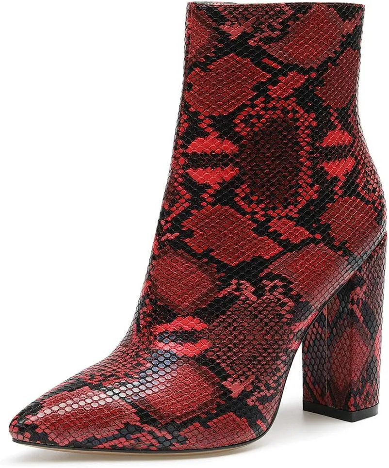 Castamere Womens High Block Heels Ankle Boots Pointed Toe Slip-on Boot with Zipper 10CM Heels