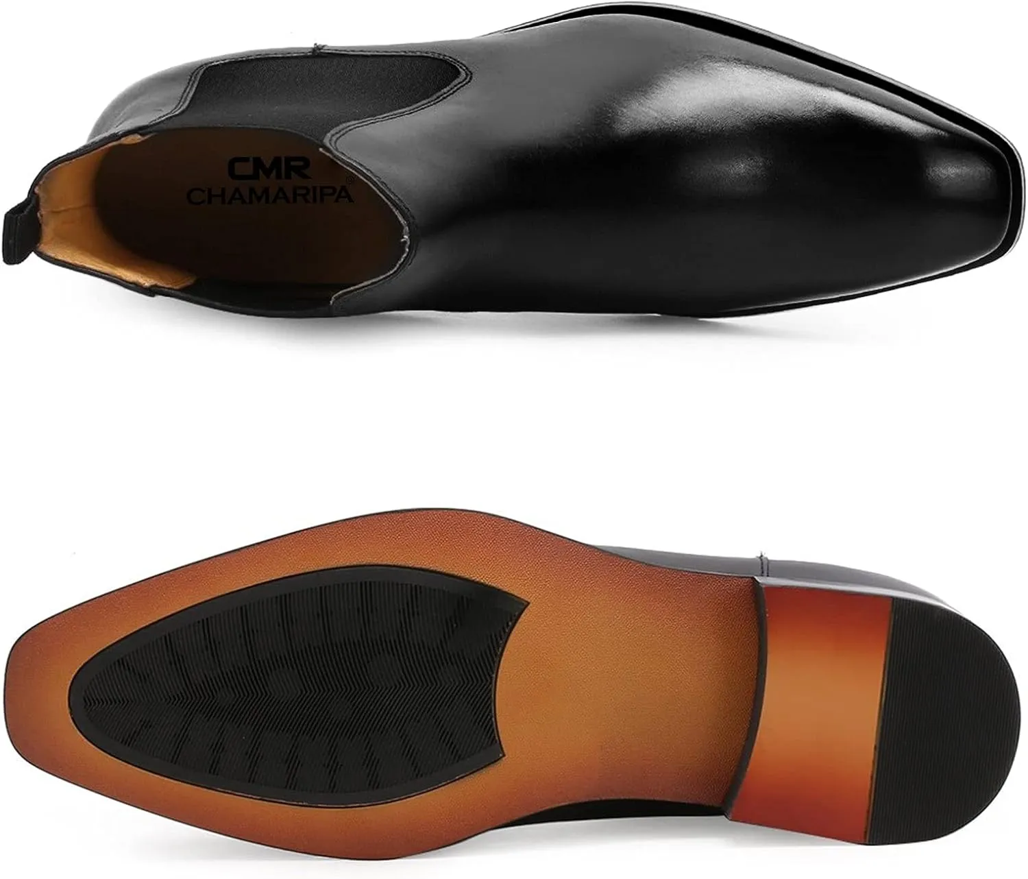 CHAMARIPA Men's Invisible Height Increasing Shoes - Leather Elevator Chelsea Shoes for Man,2-3 inches Taller.