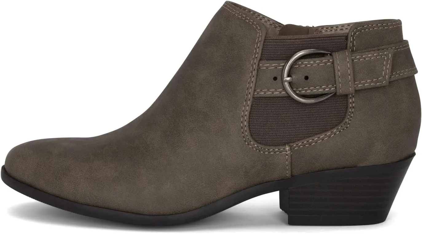 Chariot & Co: Kiki - Womens Western Chelsea Round Toe Ankle Boots - Adjustable Buckle Stacked Heel Booties