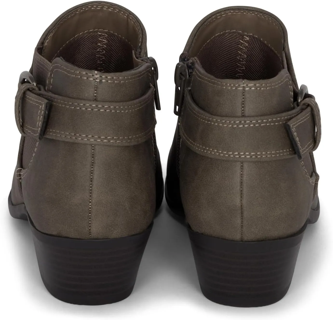 Chariot & Co: Kiki - Womens Western Chelsea Round Toe Ankle Boots - Adjustable Buckle Stacked Heel Booties