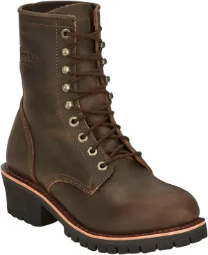 Chippewa Men`s Brown 8In Round Soft Toe Work Boot Brown 10 EE