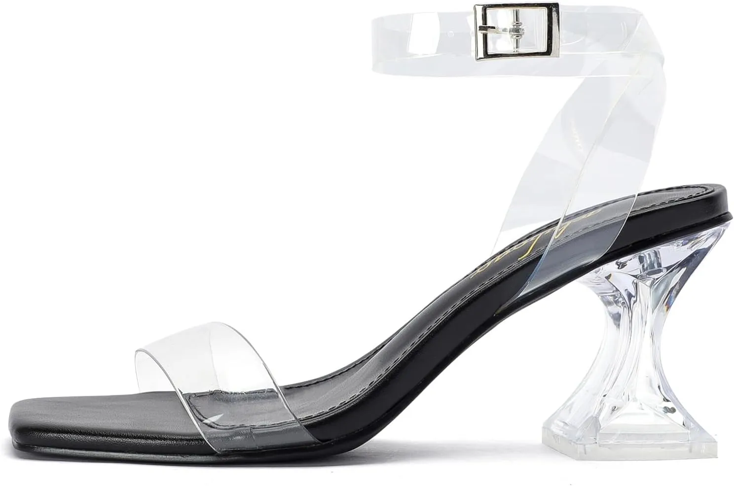 Clear Heels for Women Chunky Heel Sexy Open Square Toe Clear Ankle Strap Block Low Heeled Sandals