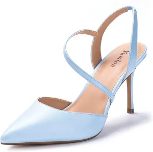 Closed Toe Slingback Heels Wedding High Stiletto Heel for Women 3.3 Inch Ankle Strap Pointed Toe Pumps Prom Dress Bride Shoes for Dinner Party Sexy