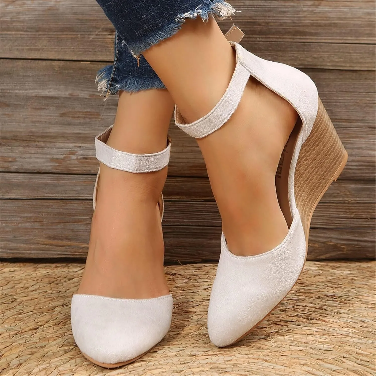 Closed Toe Wedges For Women,Closed Toe Sandals Women,Dressy Pointed Toes Platform Wedge Sandals Ankle Strap Heeled Espadrilles Sandal Ladies Comfortable Cork Summer Dress Shoes Beach Vacation Wedding