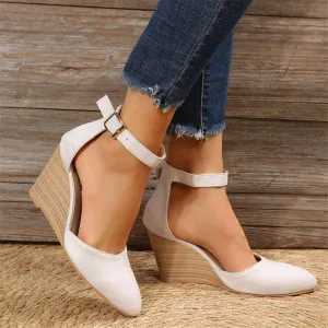 Closed Toe Wedges For Women,Closed Toe Sandals Women,Dressy Pointed Toes Platform Wedge Sandals Ankle Strap Heeled Espadrilles Sandal Ladies Comfortable Cork Summer Dress Shoes Beach Vacation Wedding