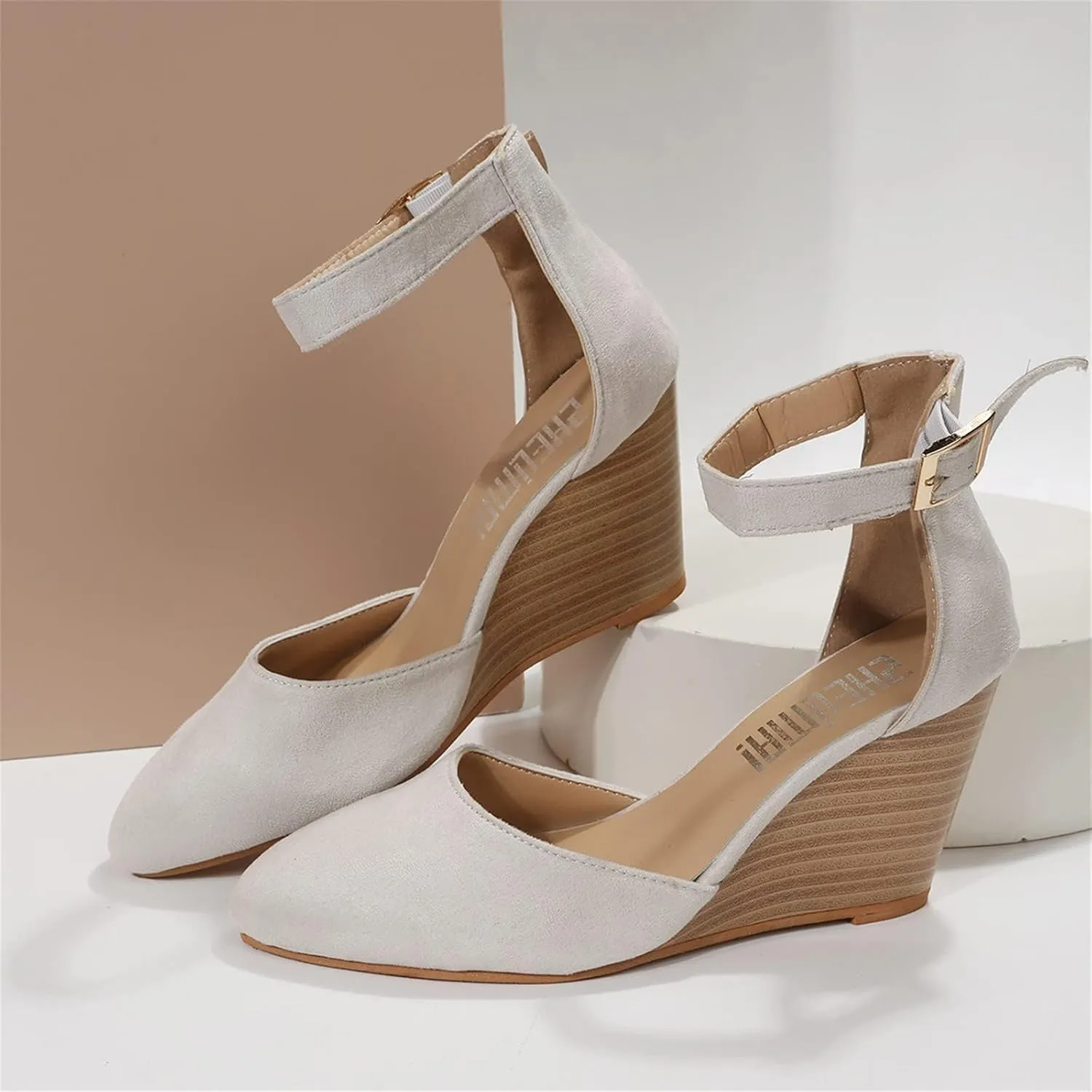 Closed Toe Wedges For Women,Closed Toe Sandals Women,Dressy Pointed Toes Platform Wedge Sandals Ankle Strap Heeled Espadrilles Sandal Ladies Comfortable Cork Summer Dress Shoes Beach Vacation Wedding