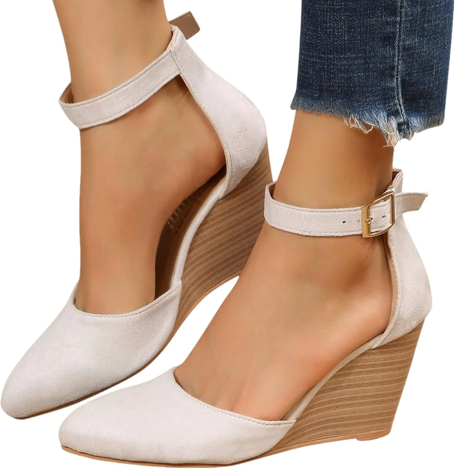 Closed Toe Wedges For Women,Closed Toe Sandals Women,Dressy Pointed Toes Platform Wedge Sandals Ankle Strap Heeled Espadrilles Sandal Ladies Comfortable Cork Summer Dress Shoes Beach Vacation Wedding