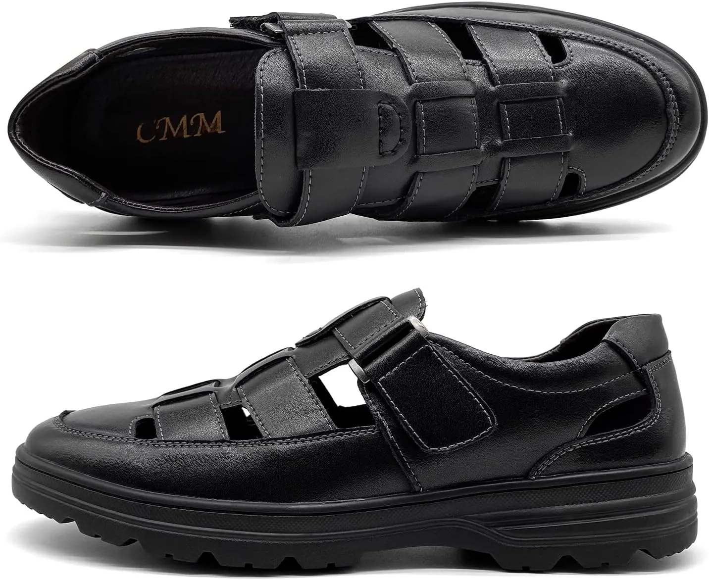 CMM Mens Casual Closed Toe Leather Sandals Outdoor Fisherman Adjustable Summer Shoes