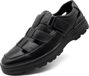 CMM Mens Casual Closed Toe Leather Sandals Outdoor Fisherman Adjustable Summer Shoes