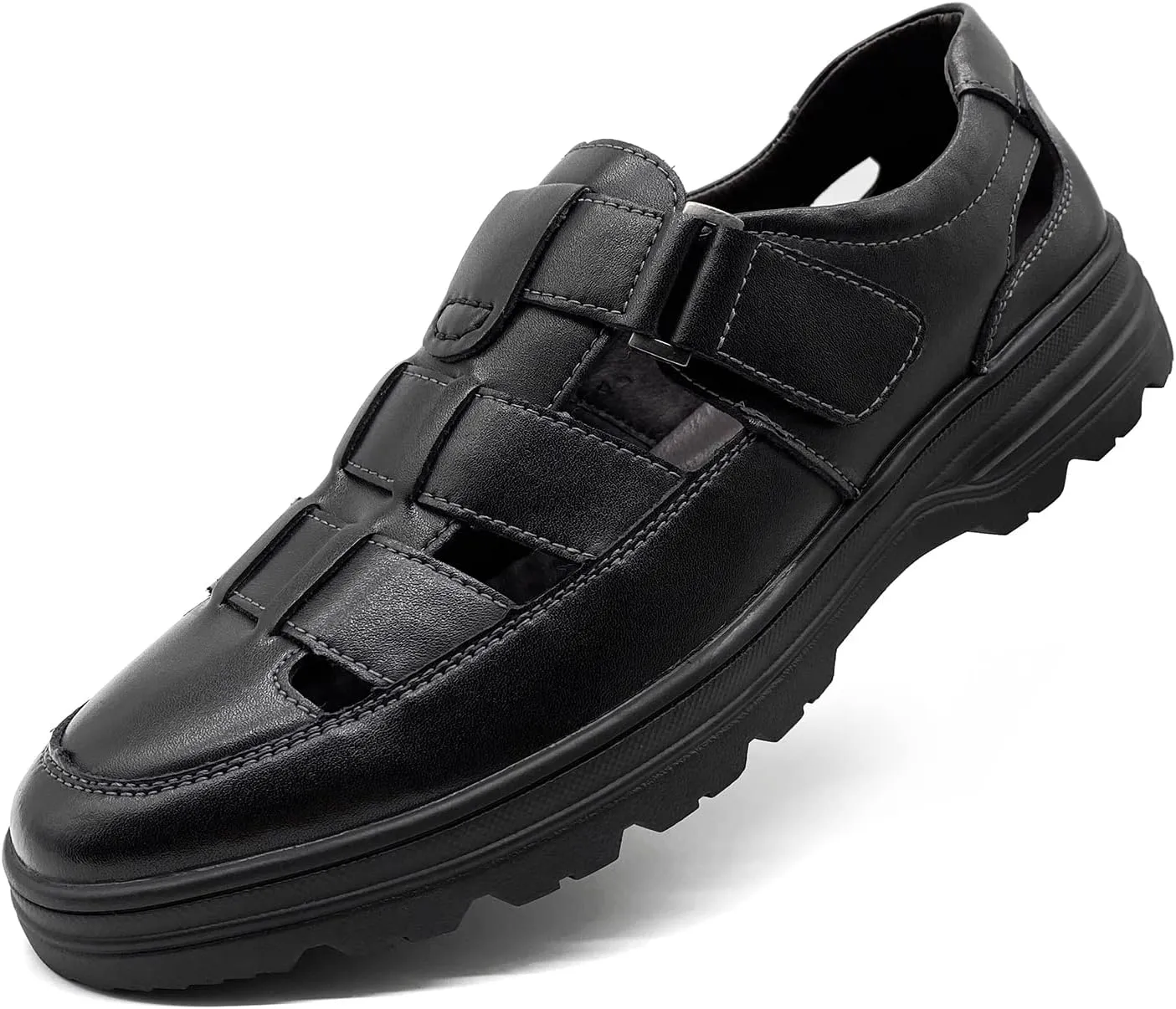 CMM Mens Casual Closed Toe Leather Sandals Outdoor Fisherman Adjustable Summer Shoes