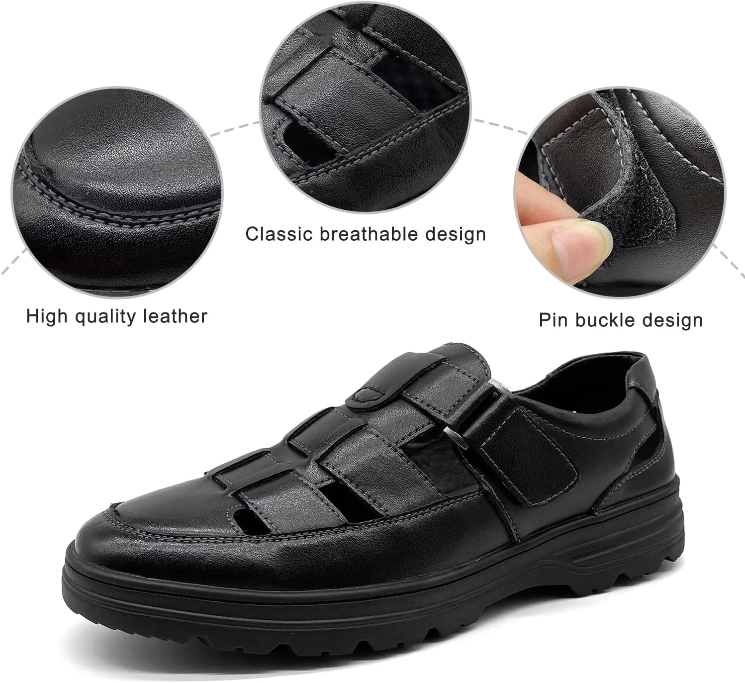 CMM Mens Casual Closed Toe Leather Sandals Outdoor Fisherman Adjustable Summer Shoes