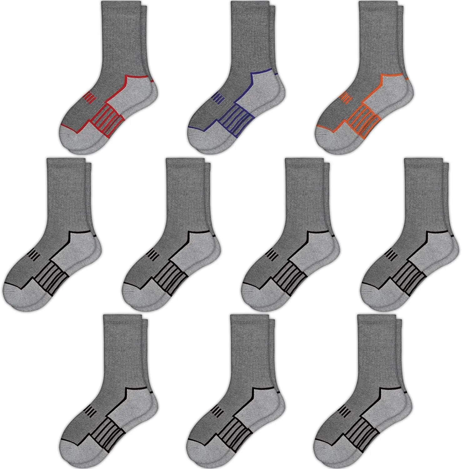 Comfoex 10 Pairs Boys Socks Crew Athletic Calf Long Socks Half Cushioned Socks For Kids 4-6 6-8 8-10 Years Old