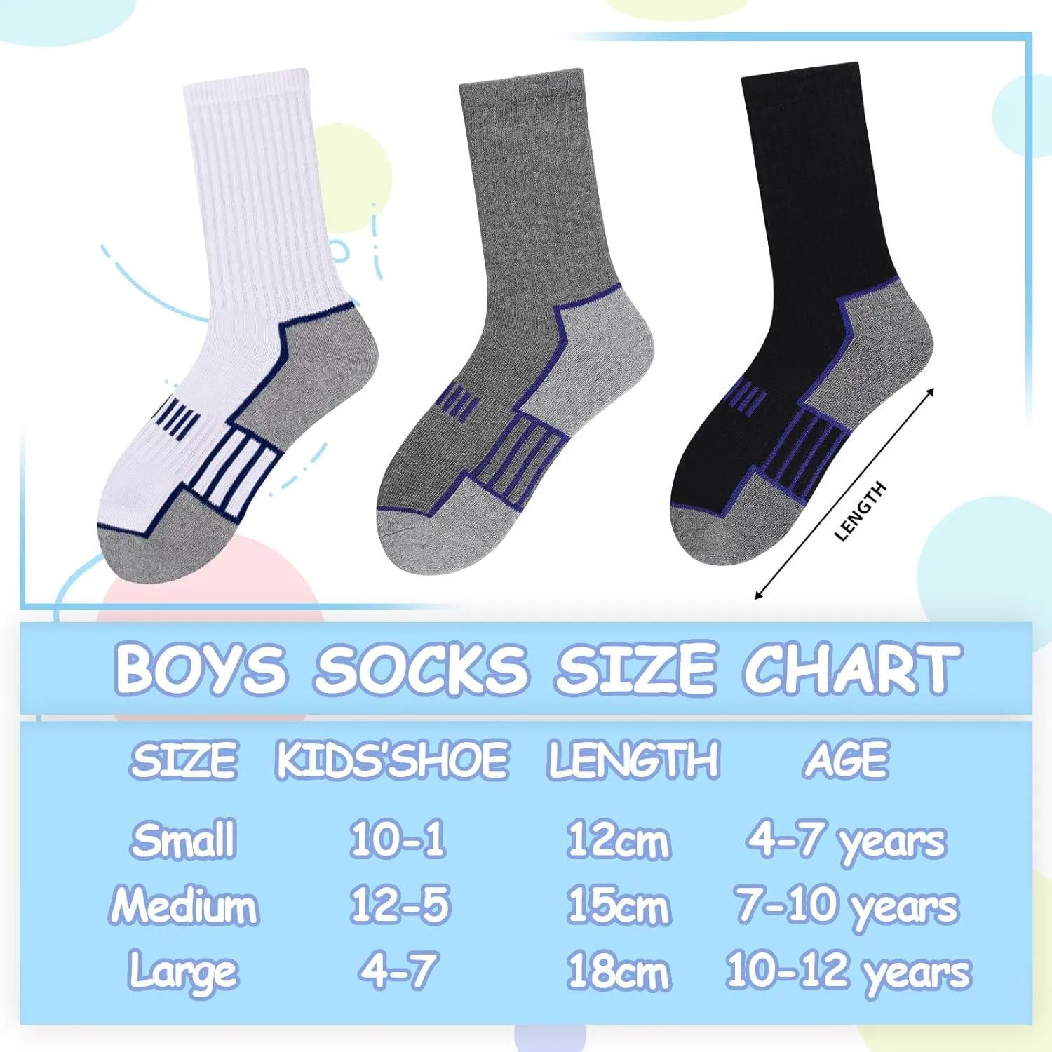 Comfoex 10 Pairs Boys Socks Crew Athletic Calf Long Socks Half Cushioned Socks For Kids 4-6 6-8 8-10 Years Old