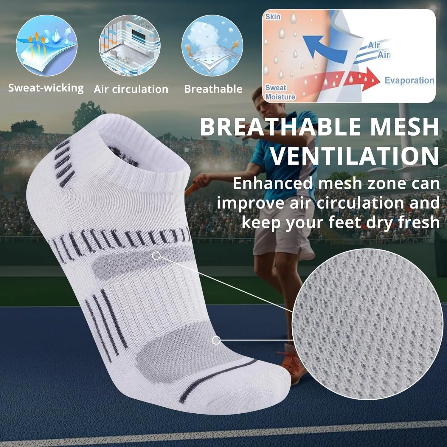 COOPLUS Mens 10 Pairs Ankle Athletic Low Cut Socks Cushioned Breathable Running Performance Sport No Show Socks