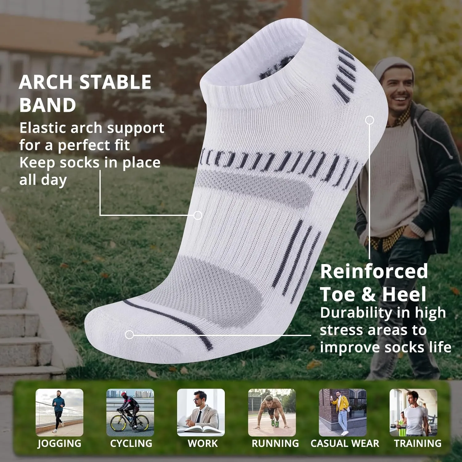 COOPLUS Mens 10 Pairs Ankle Athletic Low Cut Socks Cushioned Breathable Running Performance Sport No Show Socks