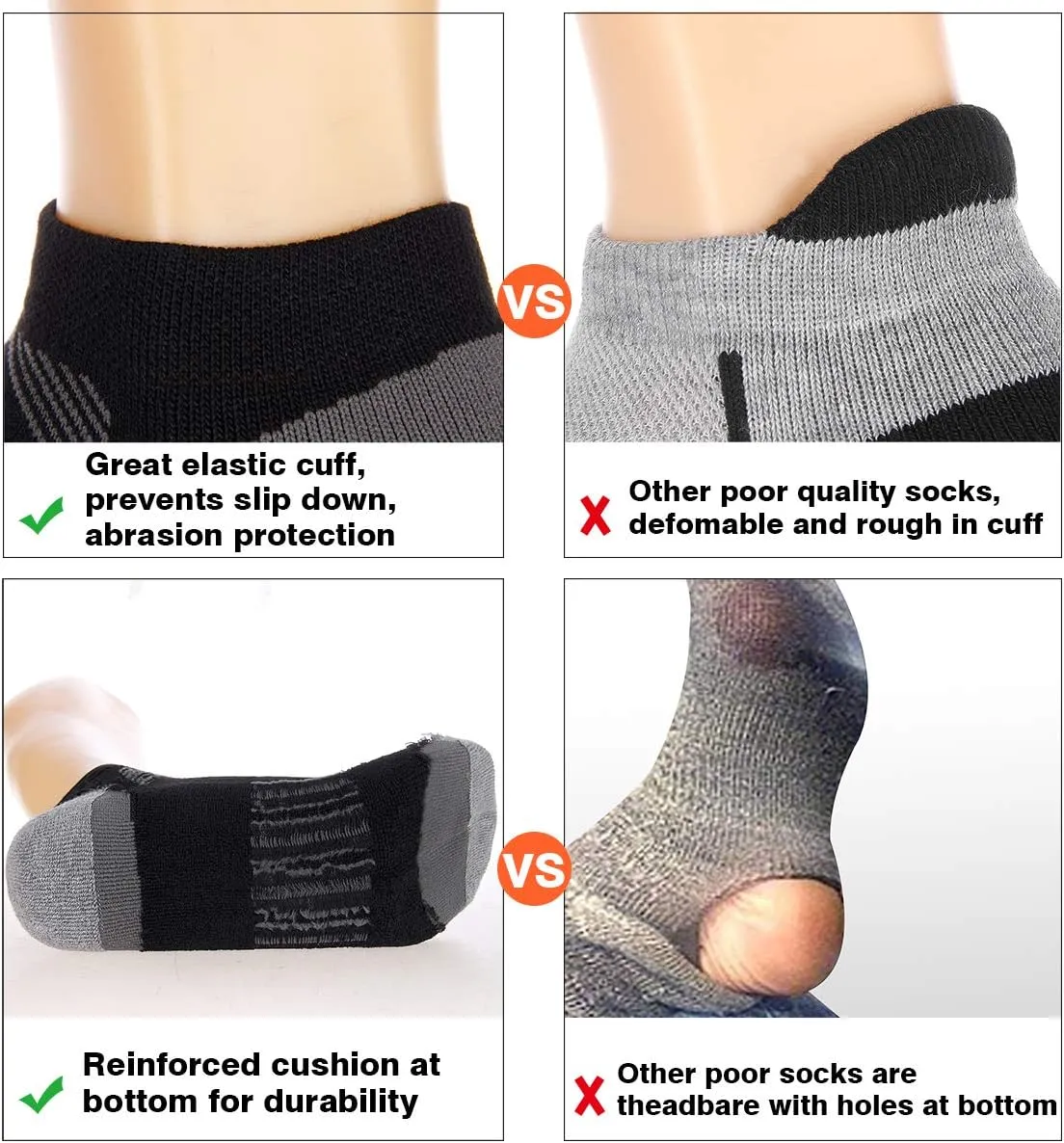 COOVAN Mens Ankle Athletic Socks Low Cut Cushioned Breathable Running Sports Socks 6 Pack