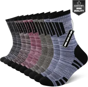COOVAN Mens Hiking Crew Socks 5 Pairs Moisture Wicking Cushioned Athletic Boot Outdoor Socks