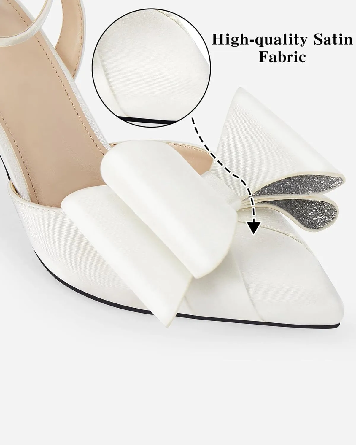 Coutgo Bow Black Heels for Women Rhinestone Closed Toe High Heel Strappy Dress Wedding Bridal Pumps Shoes