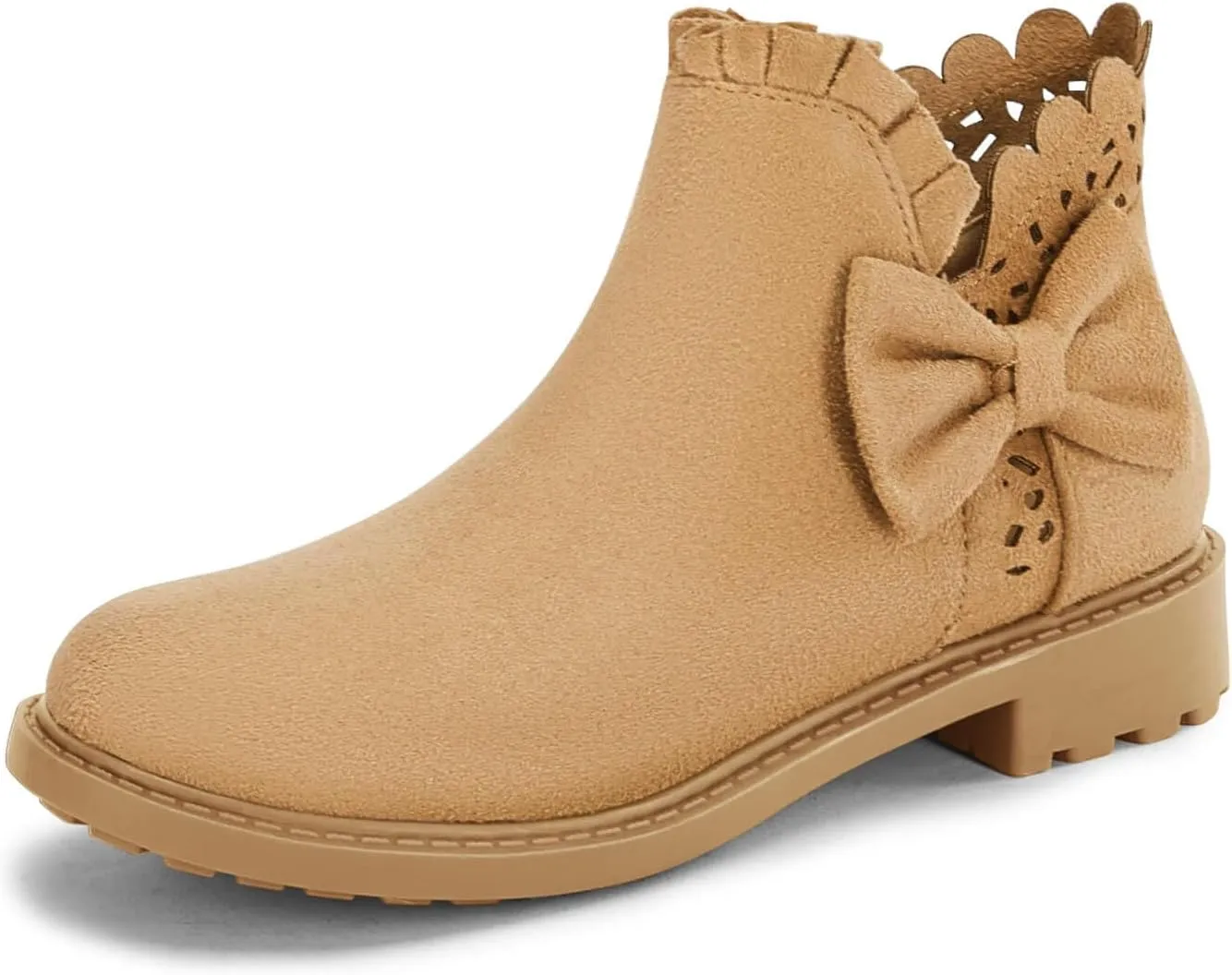 Coutgo Girls Bow Ankle Boots Ruffled Chunky Heel with Classic Side Zipper Dress Booties for Little Kids/Big Kids