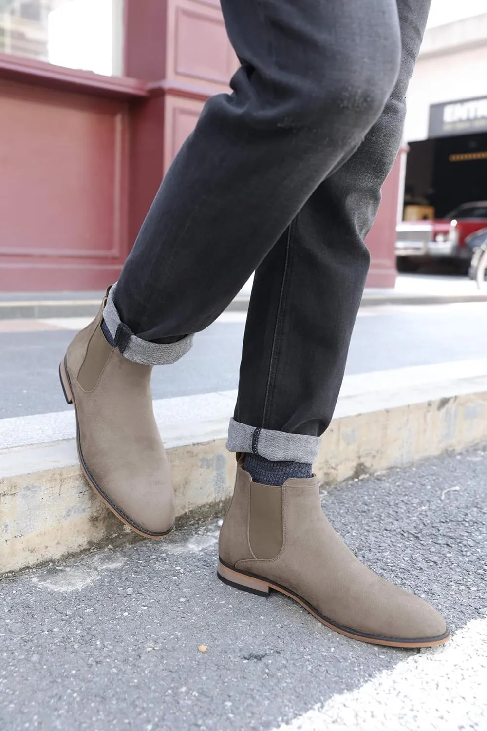 Coutgo Men's Chelsea Boots Comfortable Suede Dress Boots Chukka Ankle Boots