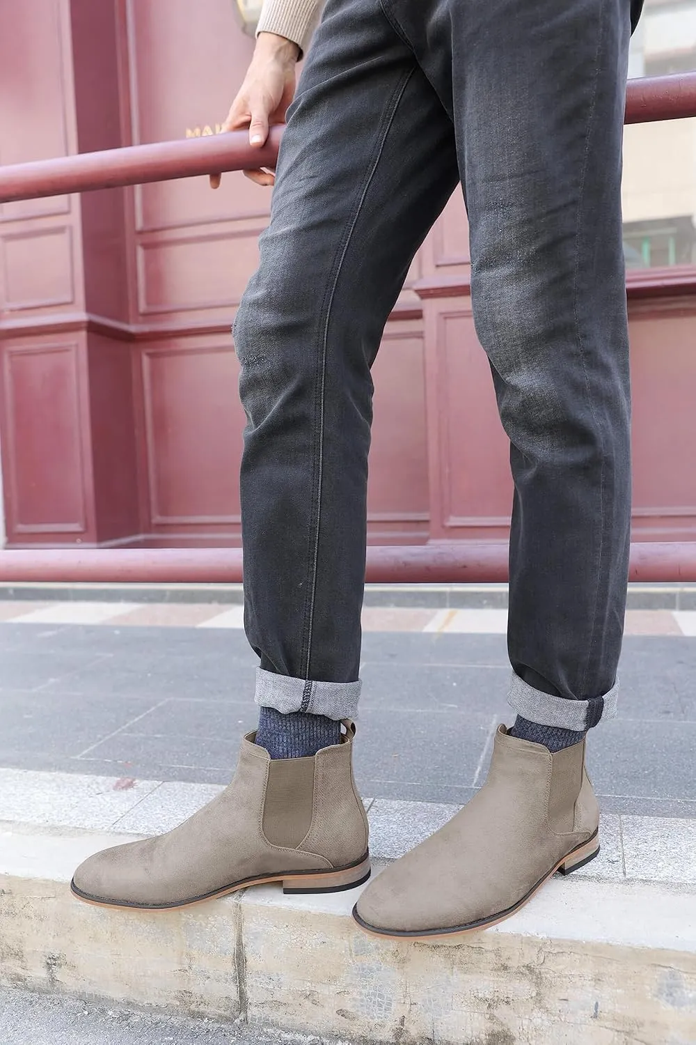 Coutgo Men's Chelsea Boots Comfortable Suede Dress Boots Chukka Ankle Boots