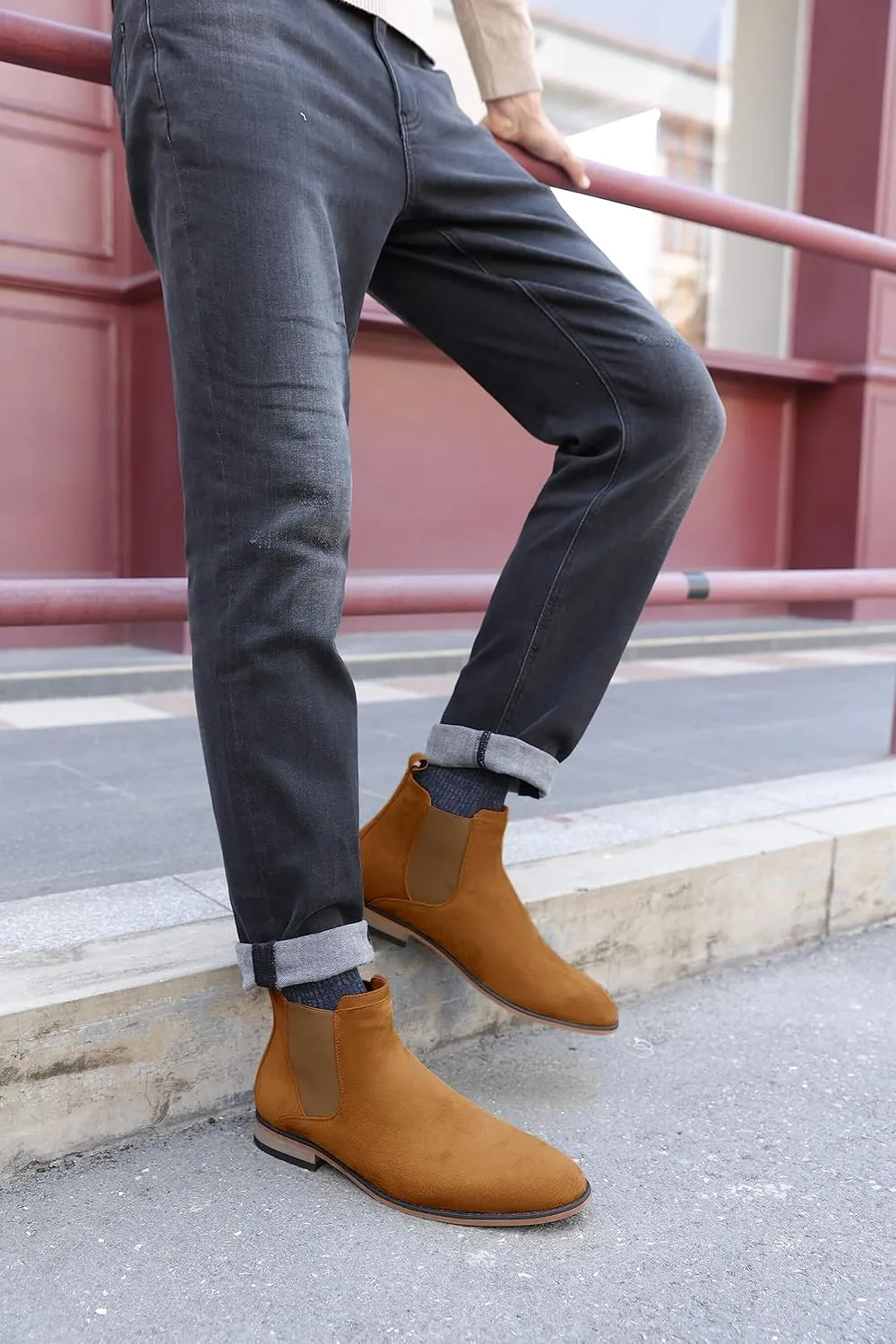 Coutgo Men's Chelsea Boots Comfortable Suede Dress Boots Chukka Ankle Boots