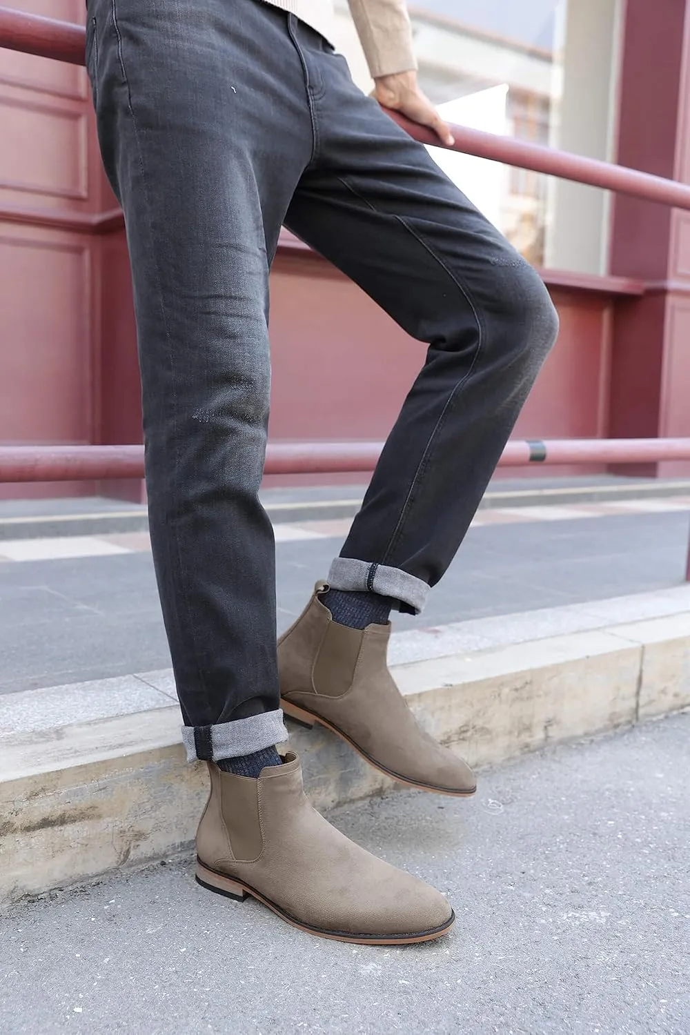 Coutgo Men's Chelsea Boots Comfortable Suede Dress Boots Chukka Ankle Boots