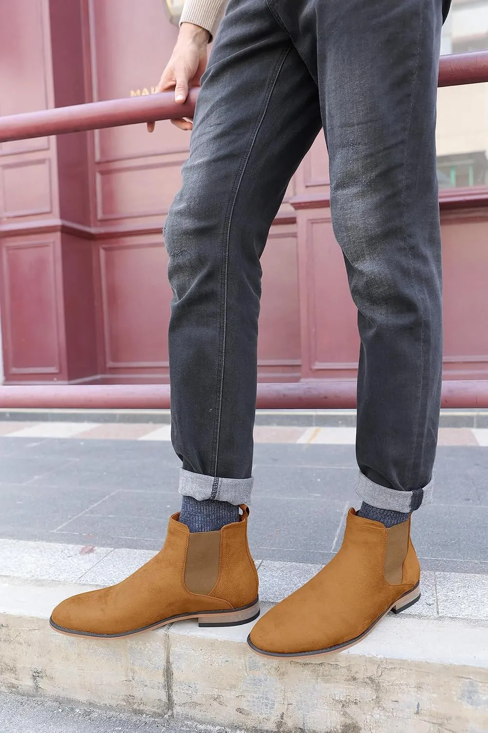 Coutgo Men's Chelsea Boots Comfortable Suede Dress Boots Chukka Ankle Boots