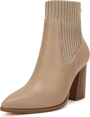 Coutgo Women Ankle Boots Sock Booties Pointed Toe Chunky Stacked High Heel Knit Chelsea Winter Dress Booties