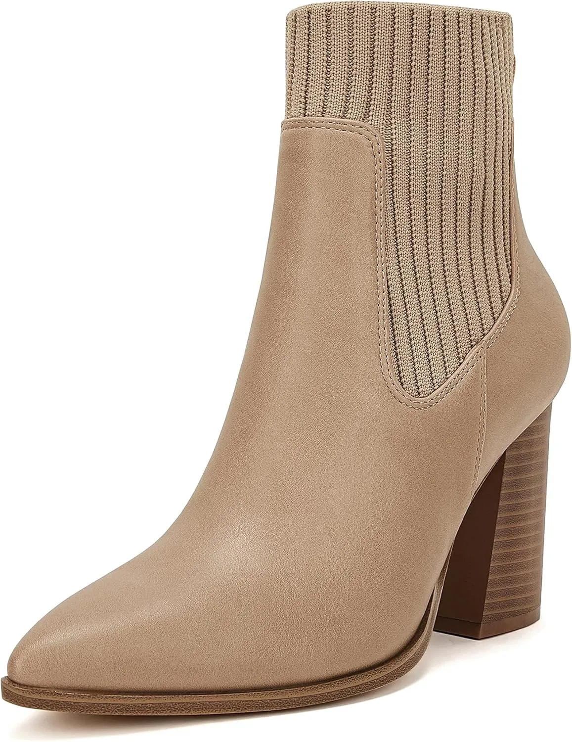 Coutgo Women Ankle Boots Sock Booties Pointed Toe Chunky Stacked High Heel Knit Chelsea Winter Dress Booties