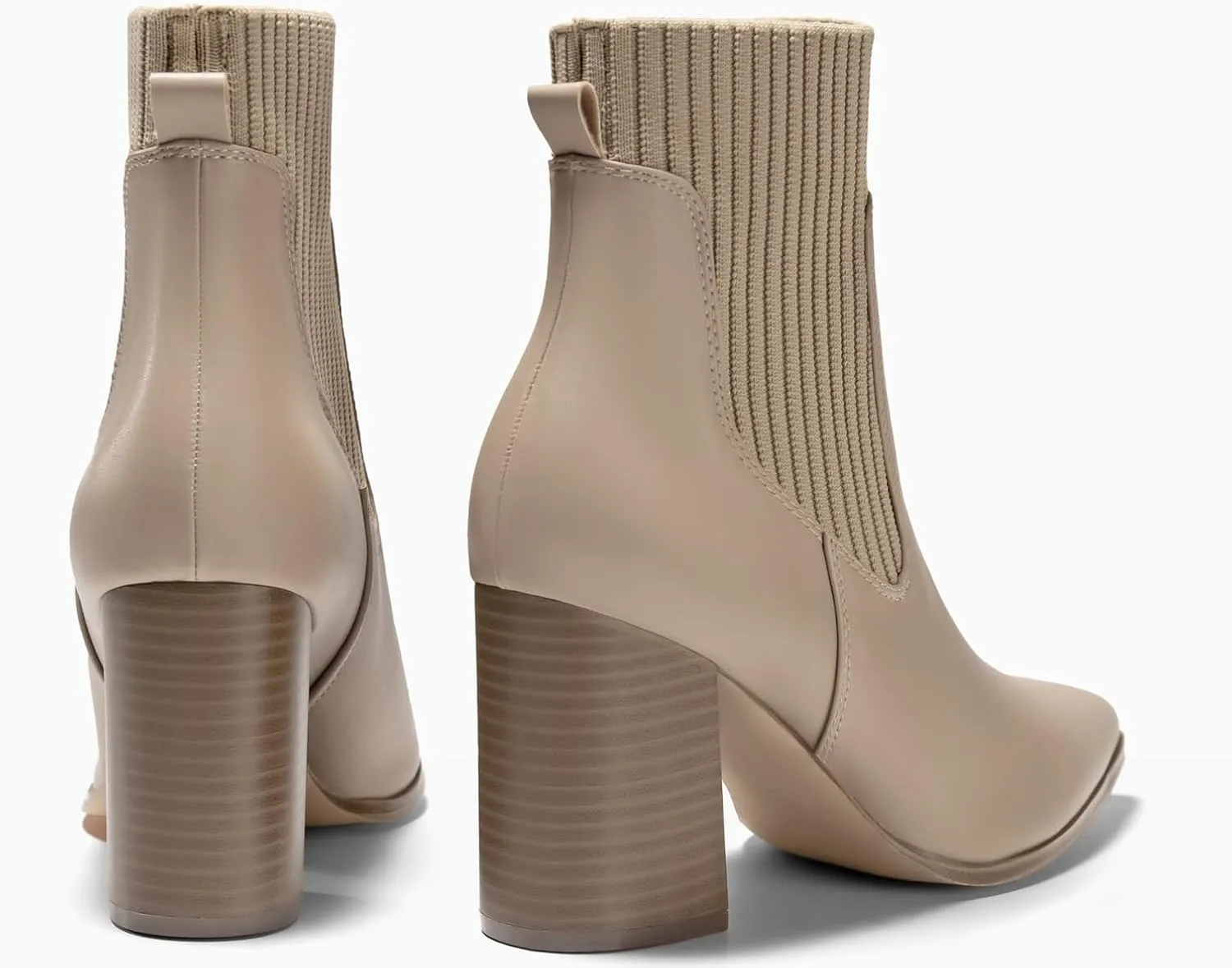 Coutgo Women Ankle Boots Sock Booties Pointed Toe Chunky Stacked High Heel Knit Chelsea Winter Dress Booties