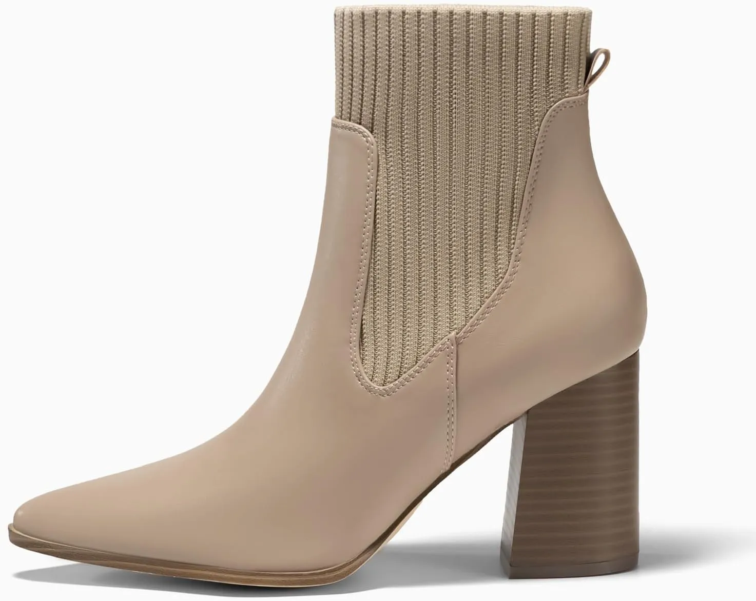 Coutgo Women Ankle Boots Sock Booties Pointed Toe Chunky Stacked High Heel Knit Chelsea Winter Dress Booties