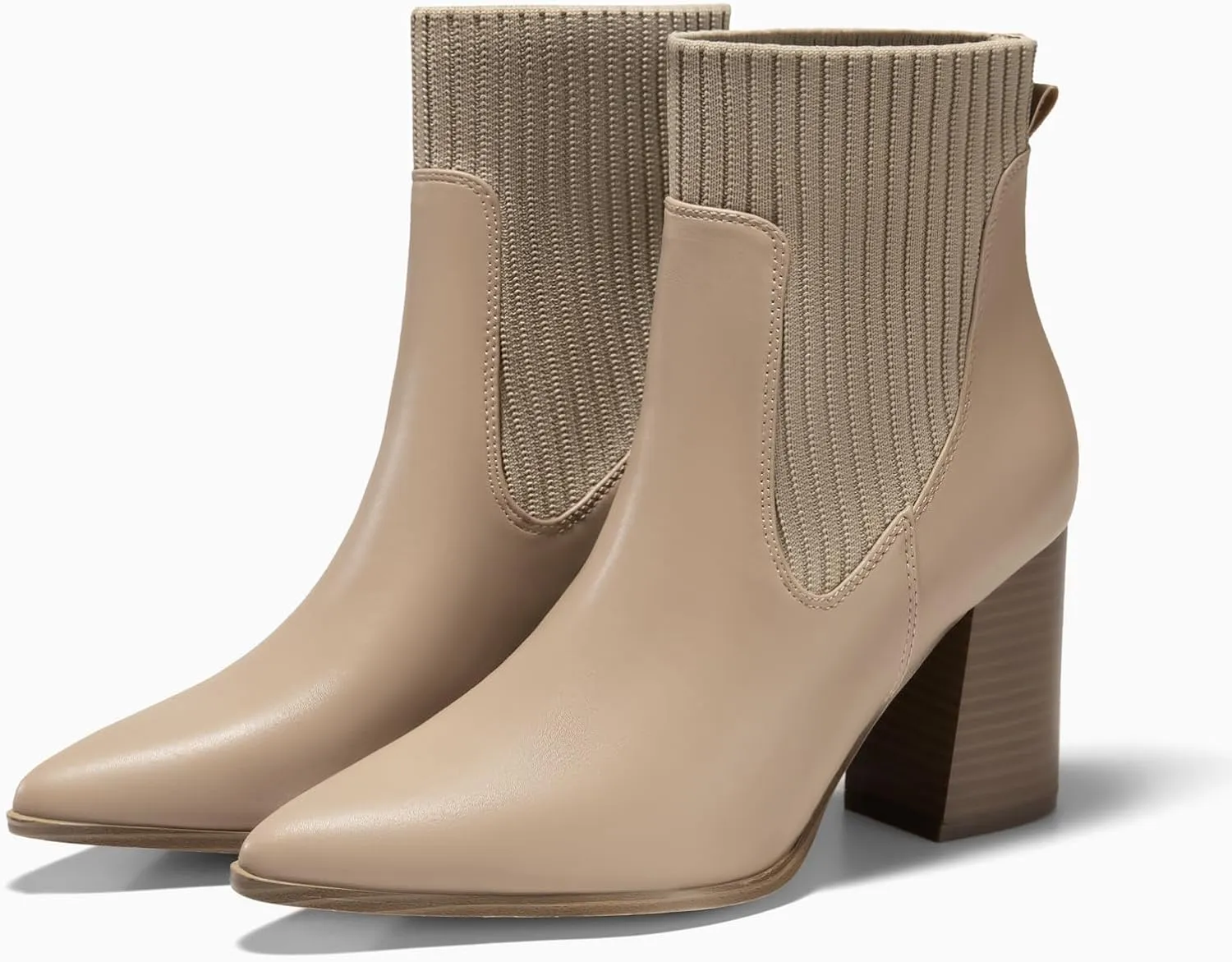 Coutgo Women Ankle Boots Sock Booties Pointed Toe Chunky Stacked High Heel Knit Chelsea Winter Dress Booties