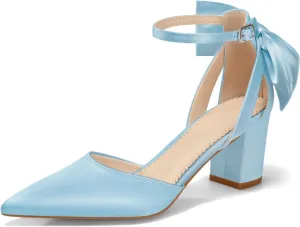 Coutgo Womens Chunky Heels Low Heel Ankle Strap D'Orsay Pumps Closed Pointed Toe Wedding Bridal Shoes