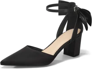 Coutgo Womens Chunky Heels Low Heel Ankle Strap D'Orsay Pumps Closed Pointed Toe Wedding Bridal Shoes