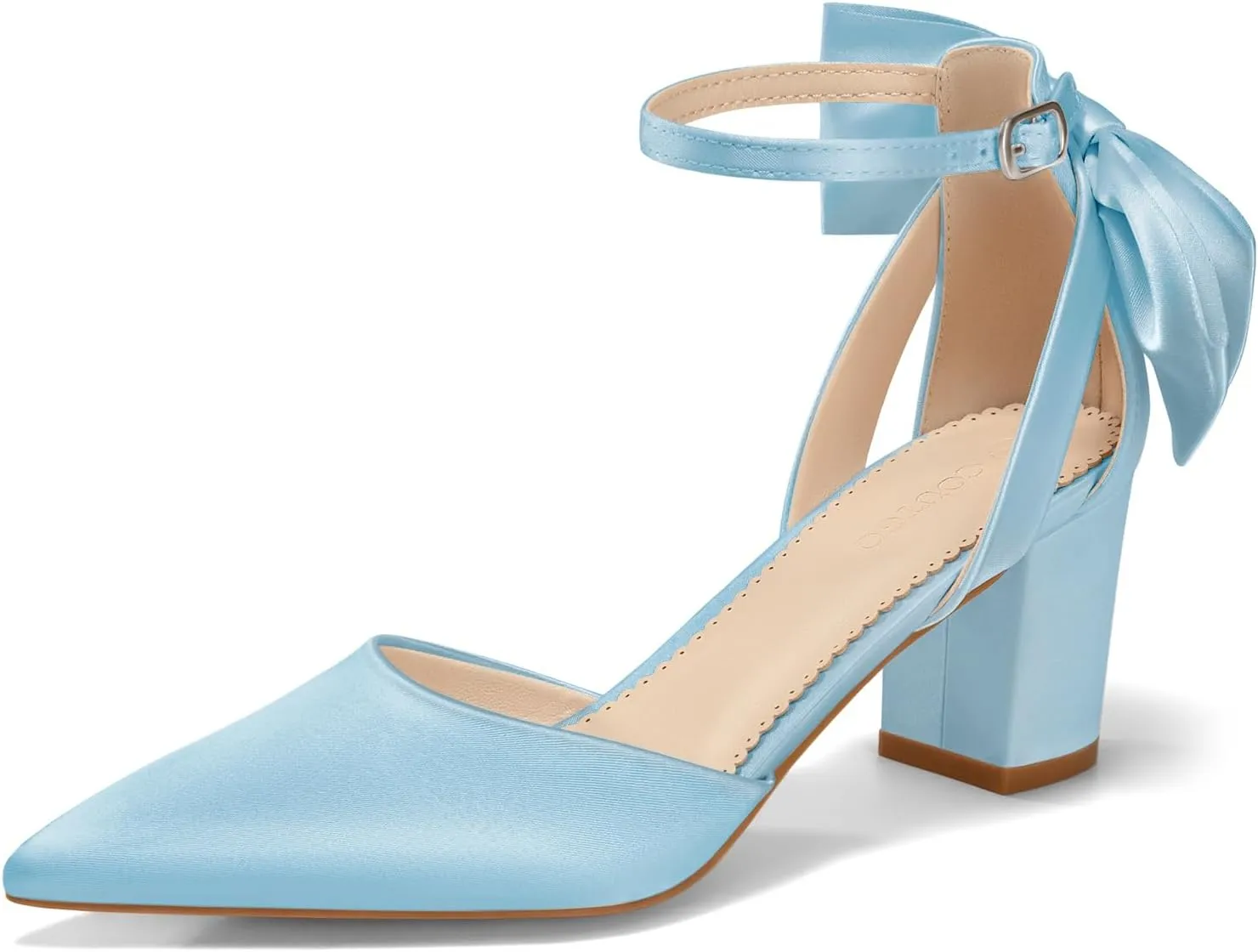 Coutgo Womens Chunky Heels Low Heel Ankle Strap D'Orsay Pumps Closed Pointed Toe Wedding Bridal Shoes