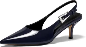 Coutgo Womens Slingback Heels Kitten Low Heel Dress Shoes Closed Pointed Toe Buckle Pumps Work Wedding Shoes