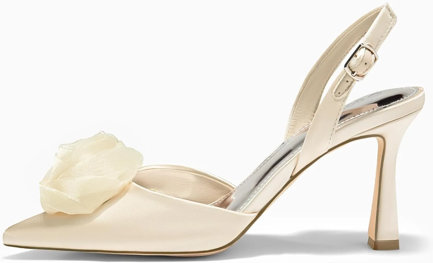 Coutgo Womens Slingback High Heels Closed Pointed Toe D'Orsay Satin Buckle Pumps Flower Wedding Dress Shoes