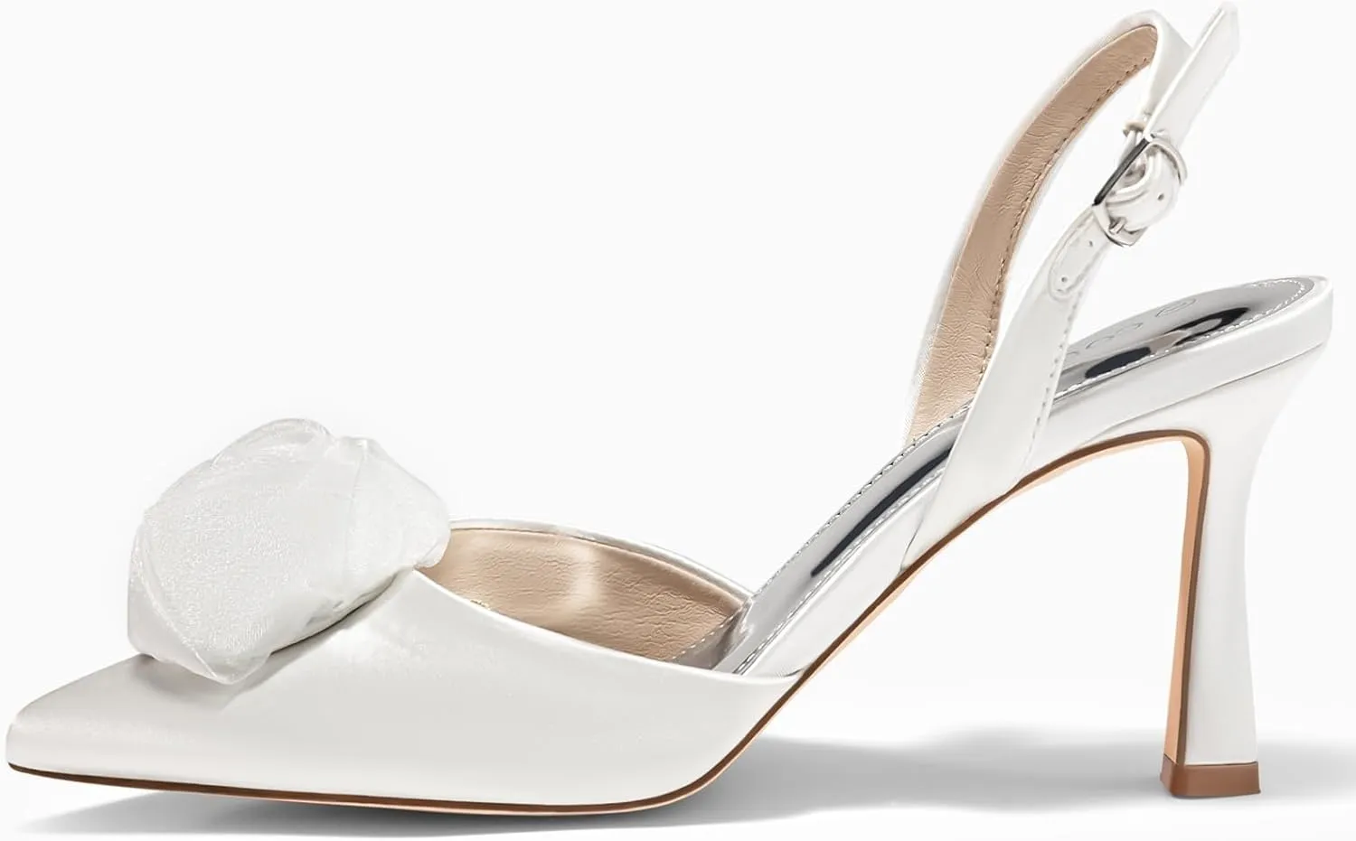 Coutgo Womens Slingback High Heels Closed Pointed Toe D'Orsay Satin Buckle Pumps Flower Wedding Dress Shoes