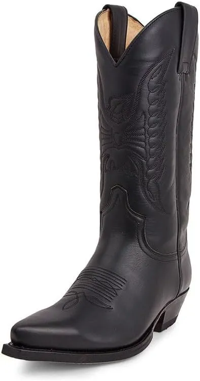 Cowboy Boots Men Boots Pointed Toe Vintage Square Toe Chunky Block Heel Pointed Mid-Calf Leather Western Boots