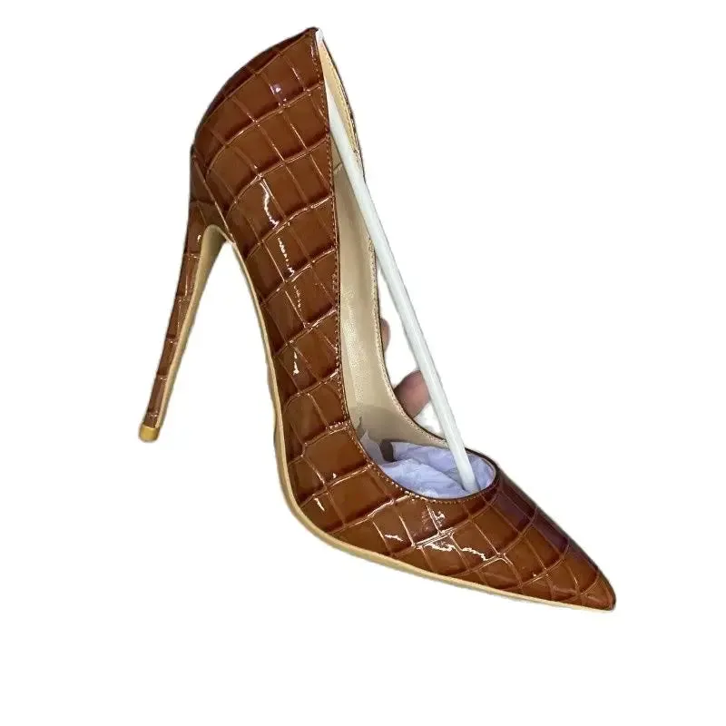 Crocodile Pattern Pumps  Brown Green Pointed Toe 12cm sexy Stiletto Heel