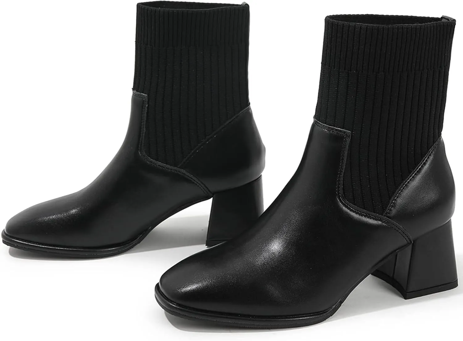 DADAWEN Women's Elastic Chelsea Boots Chunky Block Heel Ankle Booties