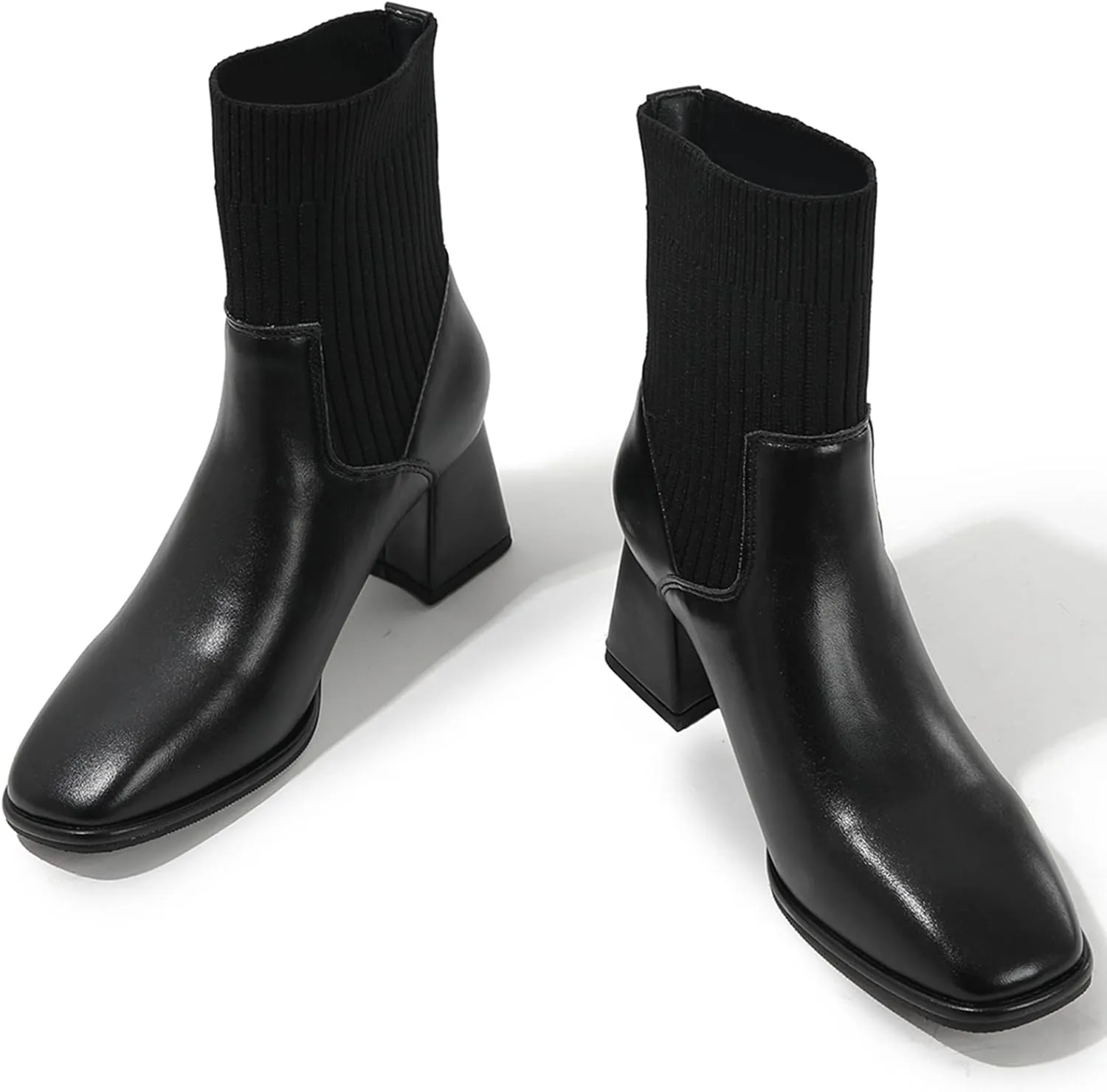 DADAWEN Women's Elastic Chelsea Boots Chunky Block Heel Ankle Booties